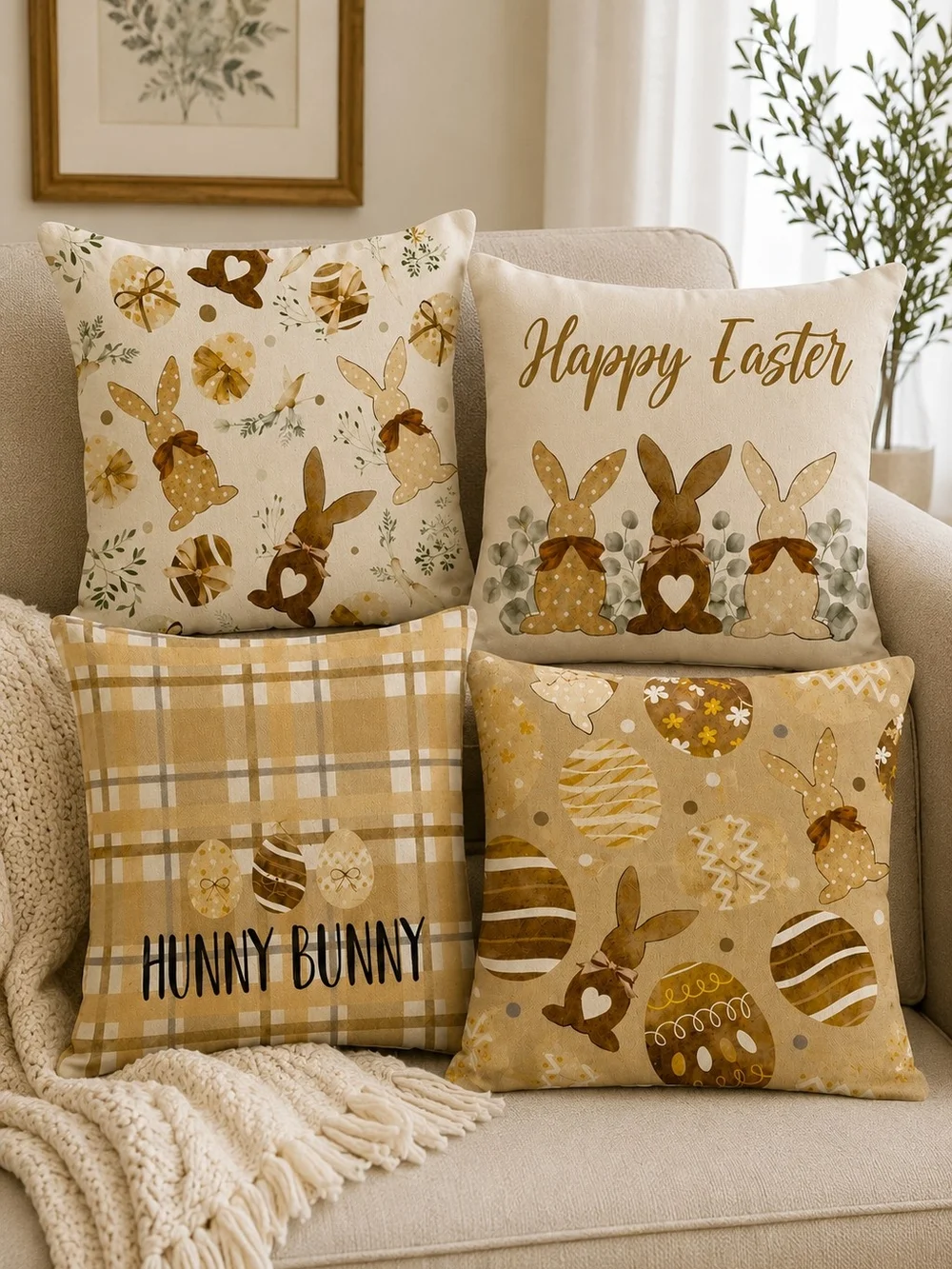 Happy Easter Decorative Bunny Throw Pillow Cover Set - 18 X 18 - NIP